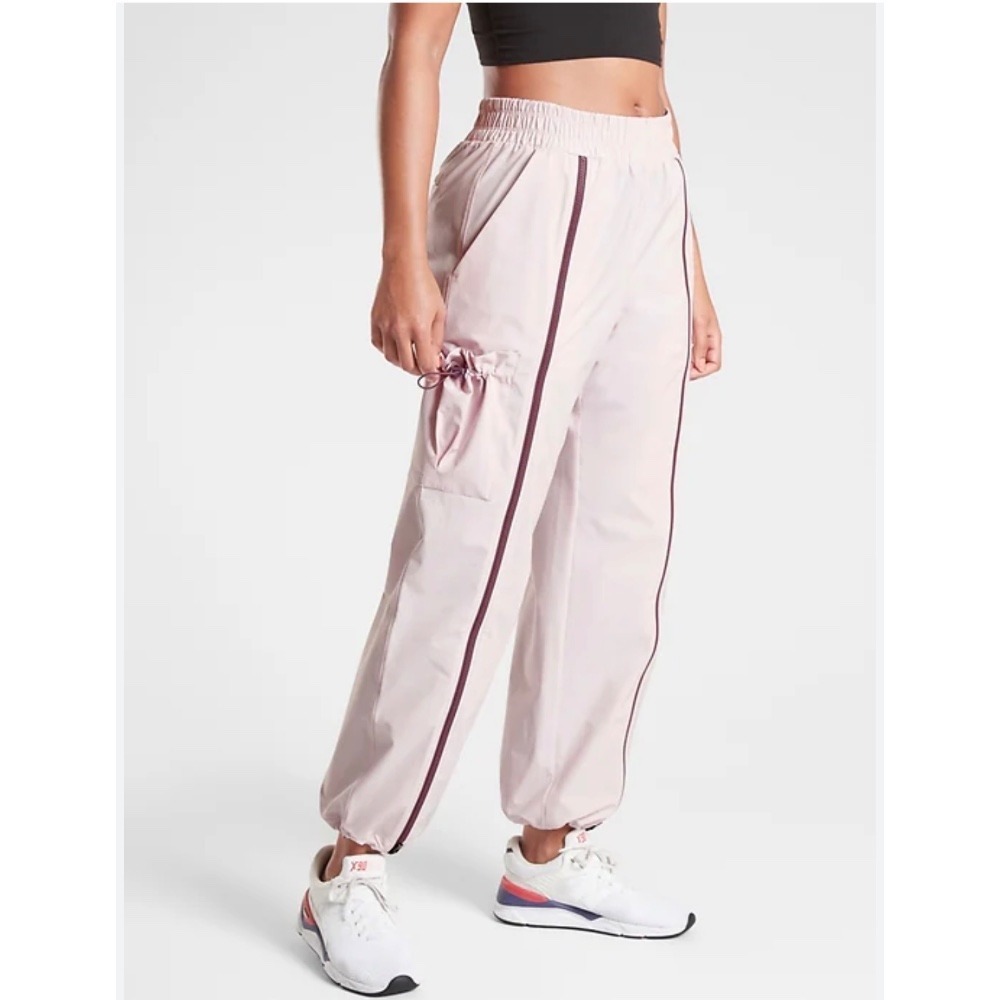 Athleta Stay Fly Pant Parachute‎ Front Zip Size Small Tall ST Rosario Pink